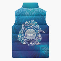 Marshall Islands Manit Day Sleeveless Puffer Jacket Tribal Dolphin With Marshall Seal - Polynesian Pride