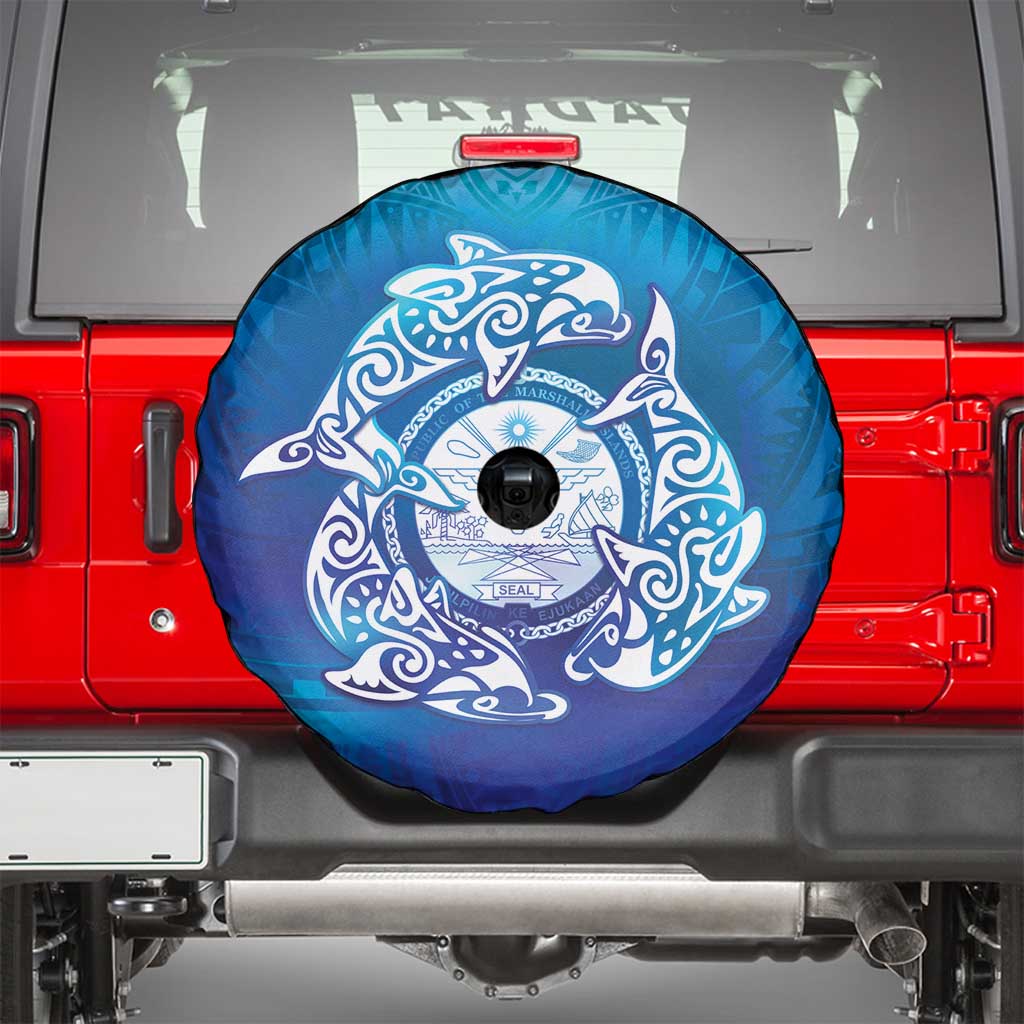 Marshall Islands Manit Day Spare Tire Cover Tribal Dolphin With Marshall Seal - Polynesian Pride
