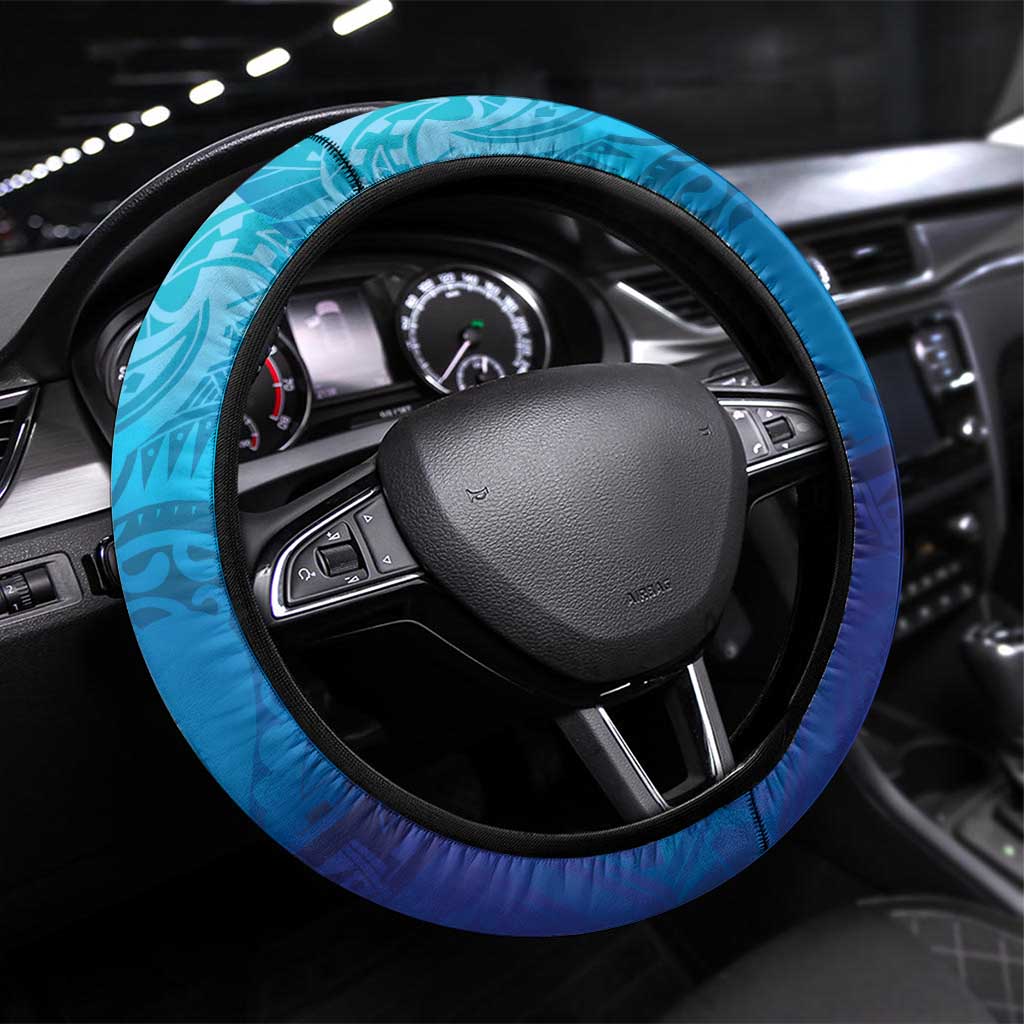 Marshall Islands Manit Day Steering Wheel Cover Tribal Dolphin With Marshall Seal LT05 Universal Fit Blue - Polynesian Pride