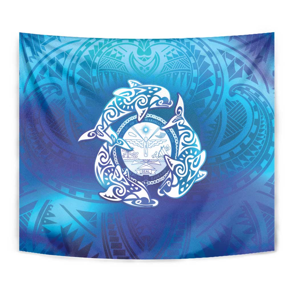 Marshall Islands Manit Day Tapestry Tribal Dolphin With Marshall Seal - Polynesian Pride