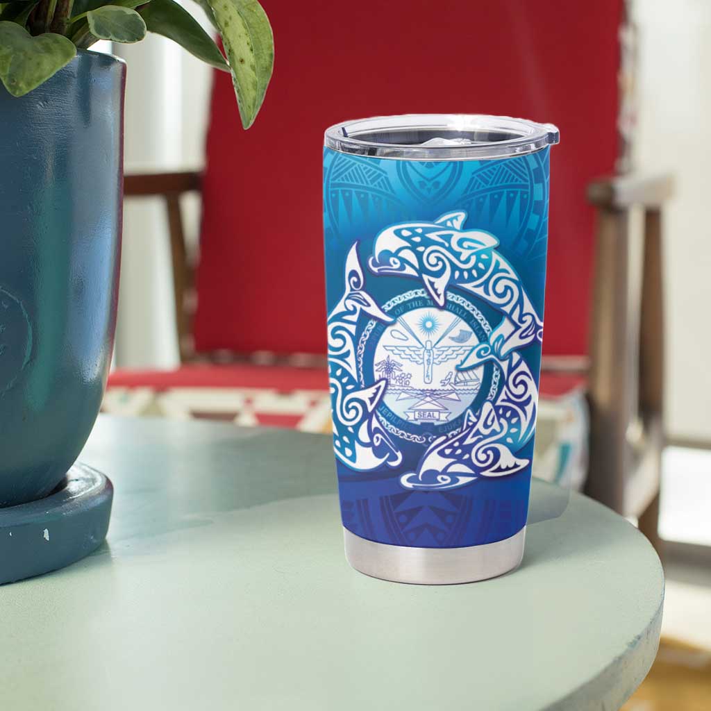 Marshall Islands Manit Day Tumbler Cup Tribal Dolphin With Marshall Seal - Polynesian Pride