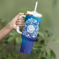 Marshall Islands Manit Day Tumbler With Handle Tribal Dolphin With Marshall Seal - Polynesian Pride