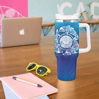 Marshall Islands Manit Day Tumbler With Handle Tribal Dolphin With Marshall Seal - Polynesian Pride