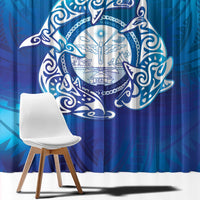 Marshall Islands Manit Day Window Curtain Tribal Dolphin With Marshall Seal - Polynesian Pride