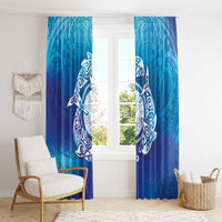 Marshall Islands Manit Day Window Curtain Tribal Dolphin With Marshall Seal - Polynesian Pride