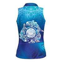 Marshall Islands Manit Day Women Sleeveless Polo Shirt Tribal Dolphin With Marshall Seal - Polynesian Pride