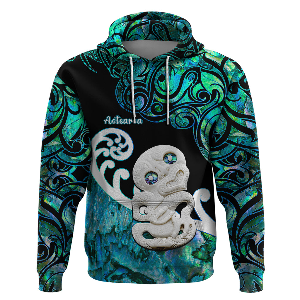 Aotearoa New Zealand Hoodie Paua Shell Fern Koru With Maori Hei Tiki LT05 Pullover Hoodie Green - Polynesian Pride