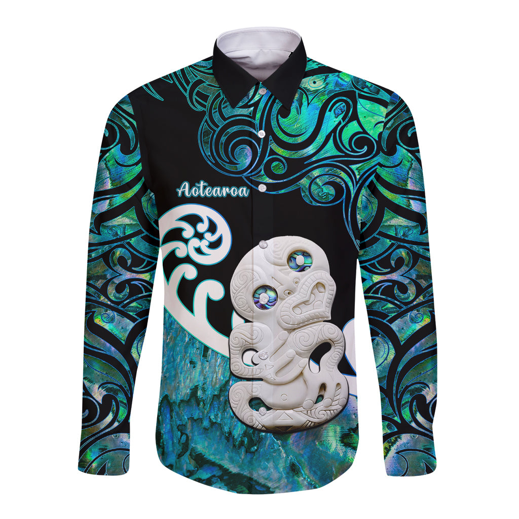 aotearoa-new-zealand-long-sleeve-button-shirt-paua-shell-fern-koru-with-maori-hei-tiki