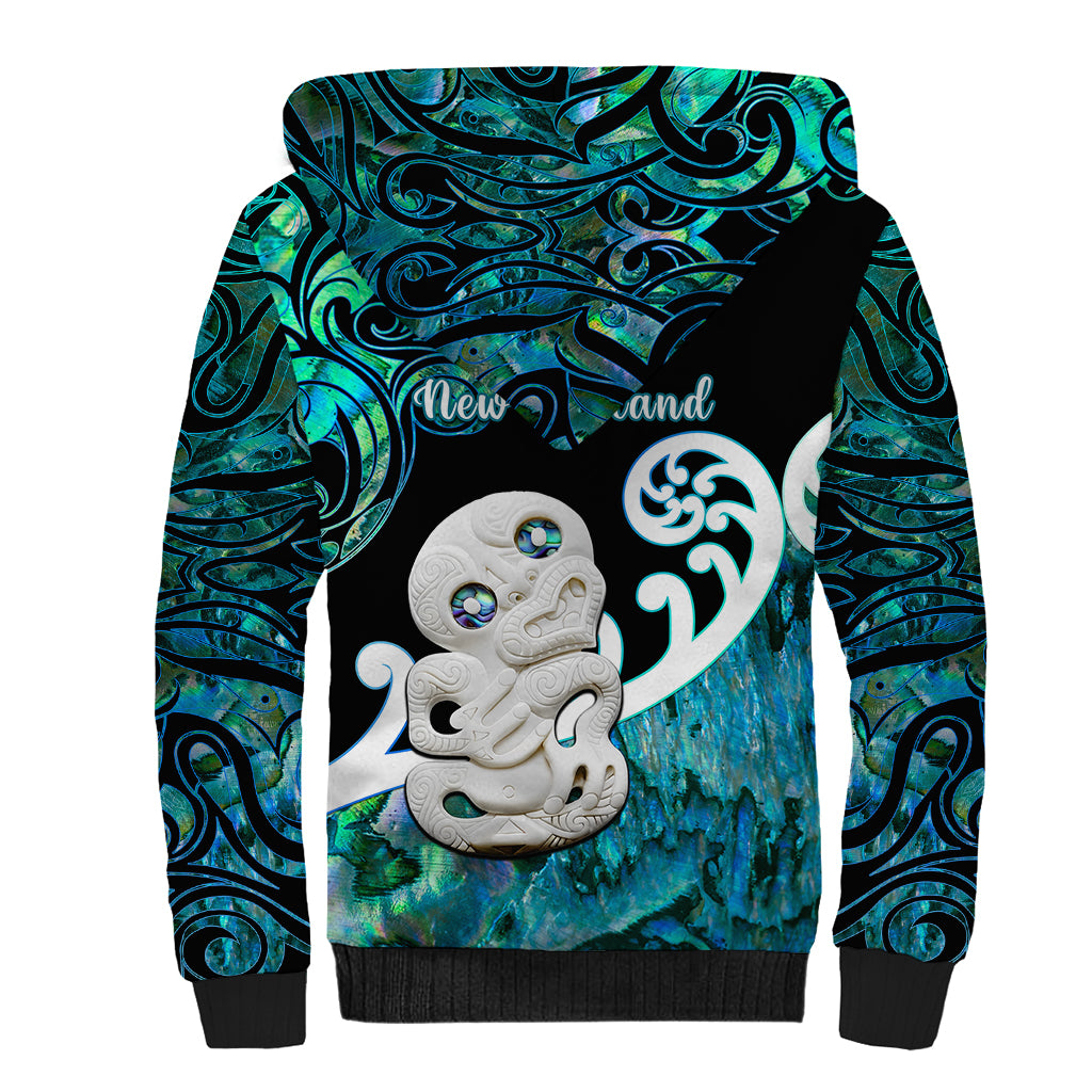 Aotearoa New Zealand Sherpa Hoodie Paua Shell Fern Koru With Maori Hei Tiki LT05 - Polynesian Pride