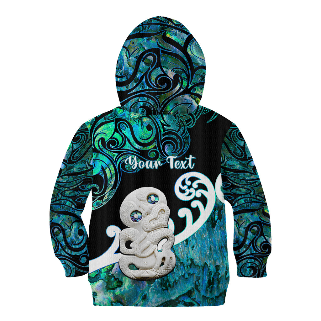 Personalized Aotearoa New Zealand Kid Hoodie Paua Shell Fern Koru With Maori Hei Tiki LT05 - Polynesian Pride