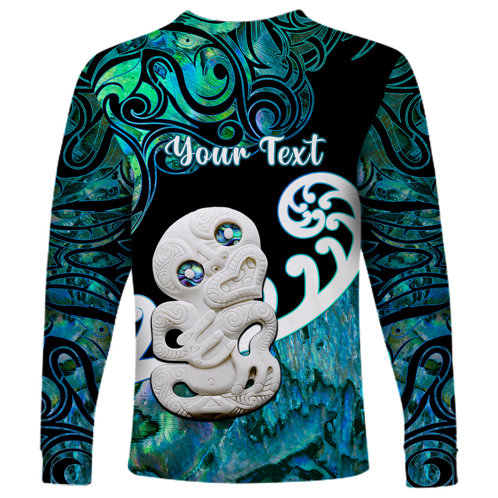 Personalized Aotearoa New Zealand Long Sleeve Shirt Paua Shell Fern Koru With Maori Hei Tiki LT05 - Polynesian Pride
