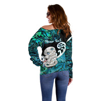 Personalized Aotearoa New Zealand Off Shoulder Sweater Paua Shell Fern Koru With Maori Hei Tiki LT05 - Polynesian Pride