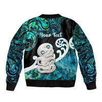 Personalized Aotearoa New Zealand Sleeve Zip Bomber Jacket Paua Shell Fern Koru With Maori Hei Tiki LT05 - Polynesian Pride