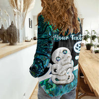 Personalized Aotearoa New Zealand Women Casual Shirt Paua Shell Fern Koru With Maori Hei Tiki LT05 - Polynesian Pride