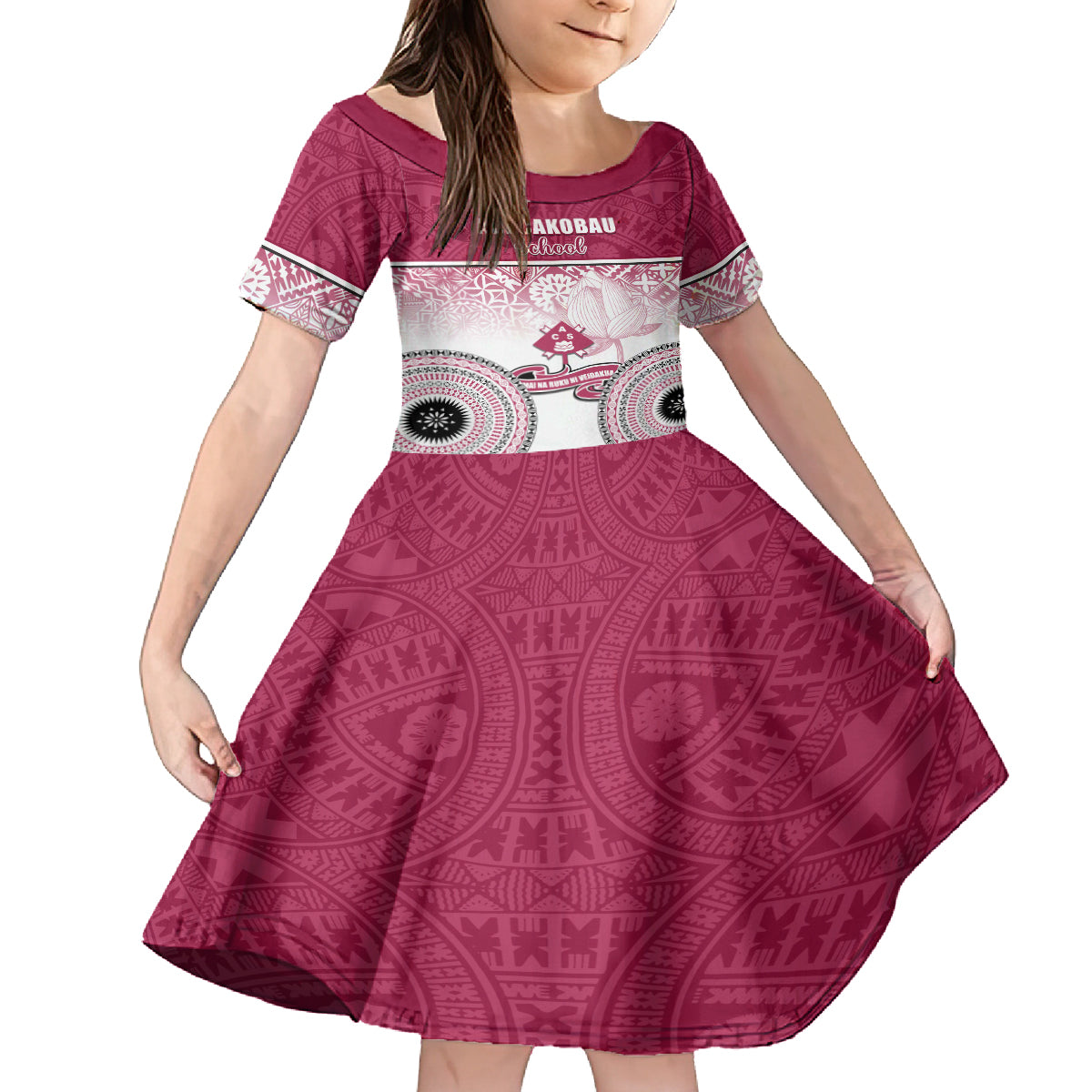 Adi Cakobau School Kid Short Sleeve Dress 75th Anniversary LT05 KID Pink - Polynesian Pride