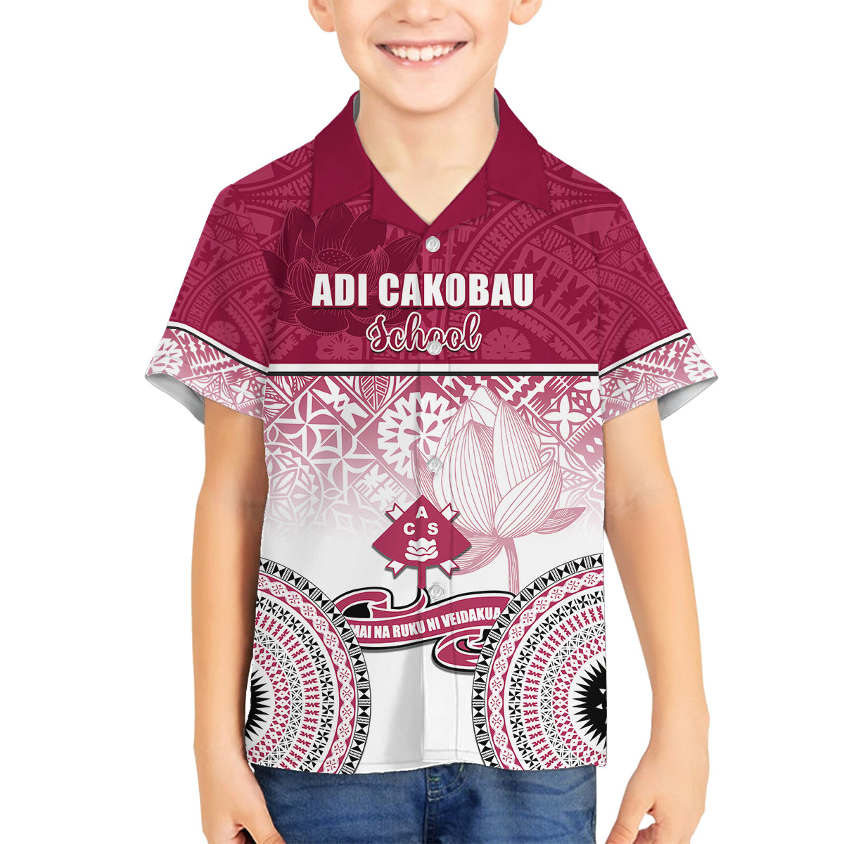 Personalized Adi Cakobau School Family Matching Puletasi Dress and Hawaiian Shirt With Fijian Tapa Pattern LT05 Son's Shirt Pink - Polynesian Pride