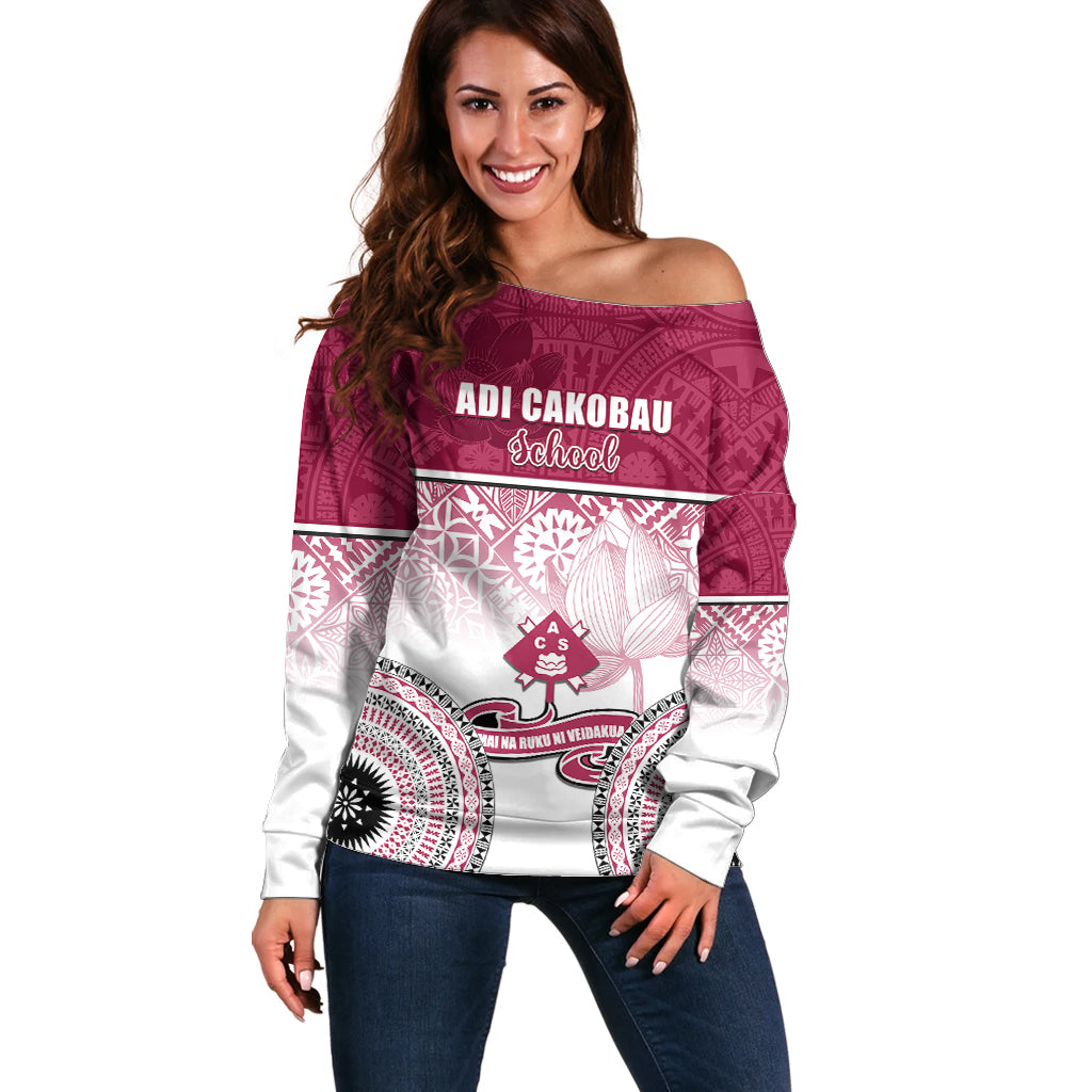 Personalized Adi Cakobau School Off Shoulder Sweater With Fijian Tapa Pattern LT05 Women Pink - Polynesian Pride