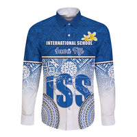 Personalized International School Suva Long Sleeve Button Shirt With Fijian Tapa Pattern LT05 Unisex Blue - Polynesian Pride