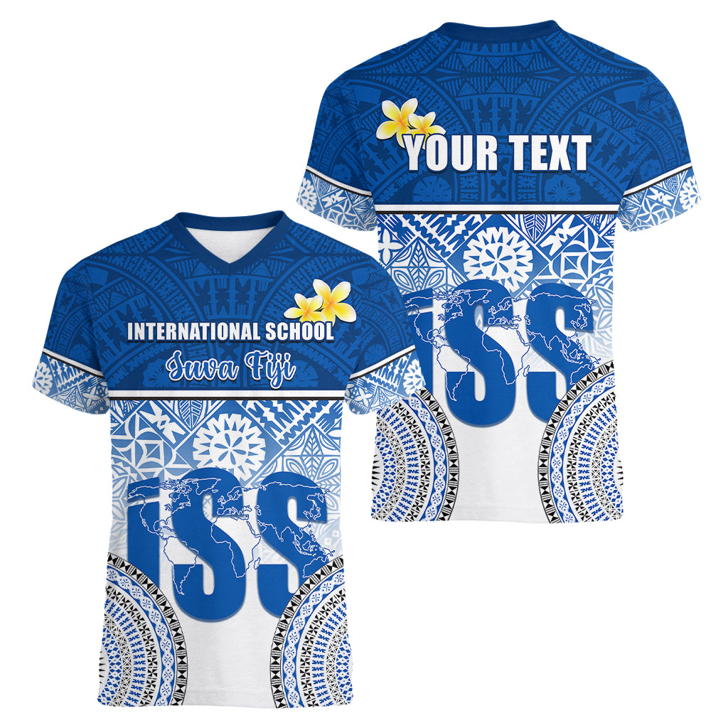 personalized-international-school-suva-women-v-neck-t-shirt-with-fijian-tapa-pattern