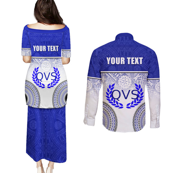 Fiji Rugby Couples Matching Puletasi Dress and Long Sleeve Button Shirts World Cup 2023 Go Champions Fijian Tapa Blue Version LT14 main image 0
