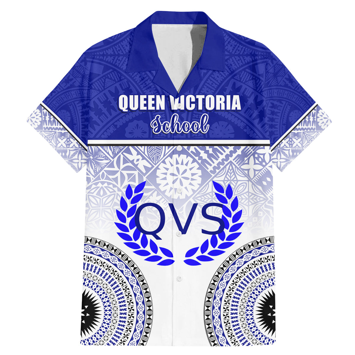 Personalized Queen Victoria School Family Matching Mermaid Dress and Hawaiian Shirt With Fijian Tapa Pattern LT05 Dad's Shirt - Short Sleeve Blue - Polynesian Pride