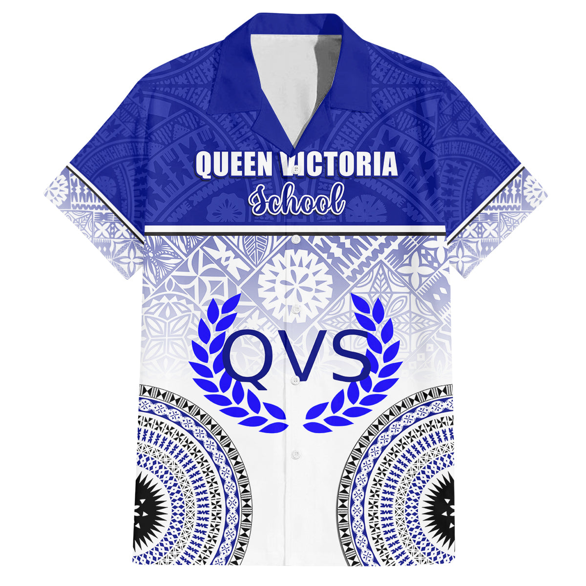 Personalized Queen Victoria School Family Matching Off Shoulder Maxi Dress and Hawaiian Shirt With Fijian Tapa Pattern LT05 Dad's Shirt - Short Sleeve Blue - Polynesian Pride