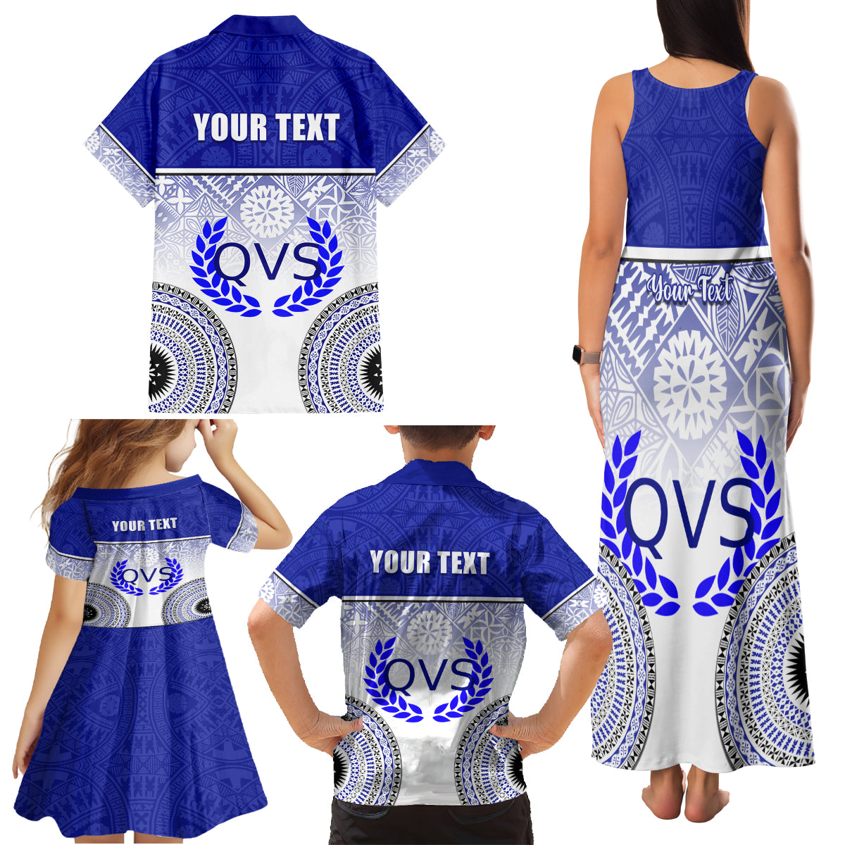 Personalized Queen Victoria School Family Matching Tank Maxi Dress and Hawaiian Shirt With Fijian Tapa Pattern LT05 - Polynesian Pride