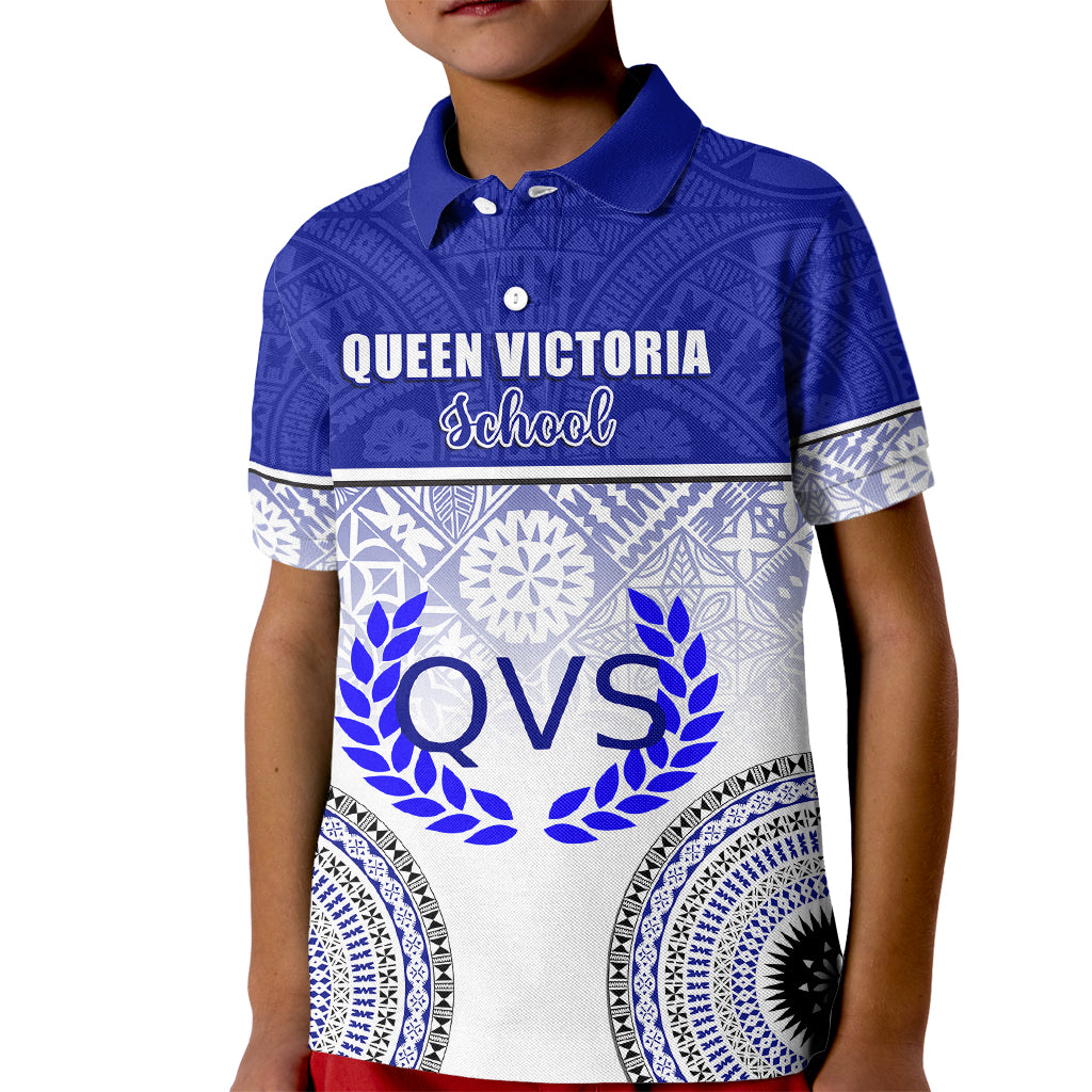 Personalized Queen Victoria School Kid Polo Shirt With Fijian Tapa Pattern LT05 Kid Blue - Polynesian Pride