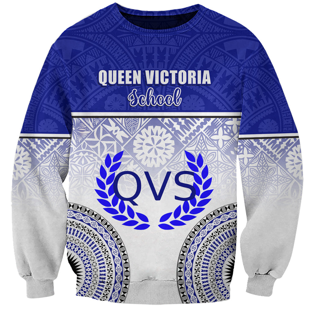 Personalized Queen Victoria School Sweatshirt With Fijian Tapa Pattern LT05 Unisex Blue - Polynesian Pride