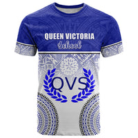 Personalized Queen Victoria School T Shirt With Fijian Tapa Pattern LT05 Blue - Polynesian Pride