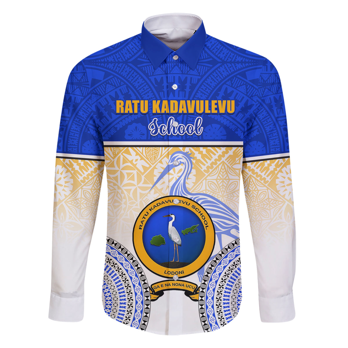 Personalized Ratu Kadavulevu School Family Matching Short Sleeve Bodycon Dress and Hawaiian Shirt With Fijian Tapa Pattern LT05 Dad's Shirt - Long Sleeve Blue - Polynesian Pride