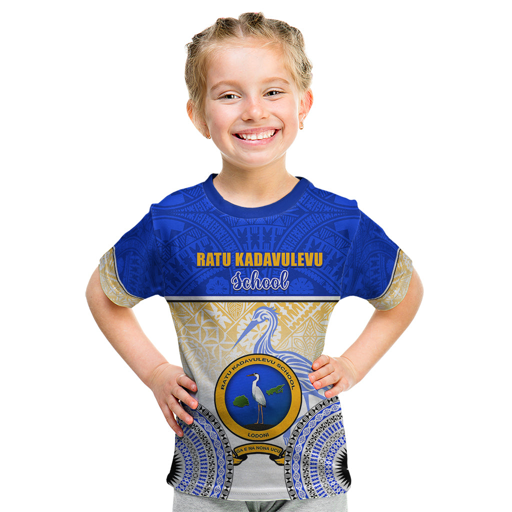 Personalized Ratu Kadavulevu School Kid T Shirt With Fijian Tapa Pattern LT05 Blue - Polynesian Pride