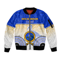 Personalized Ratu Kadavulevu School Sleeve Zip Bomber Jacket With Fijian Tapa Pattern LT05 Unisex Blue - Polynesian Pride