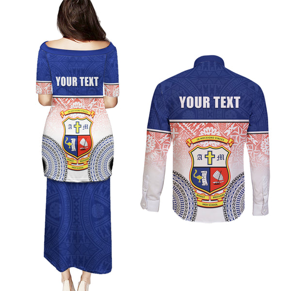Custom Fiji School Couples Matching Puletasi Dress and Hawaiian Shirt Marist Brothers Fijian Tapa Pattern LT14 main image 0