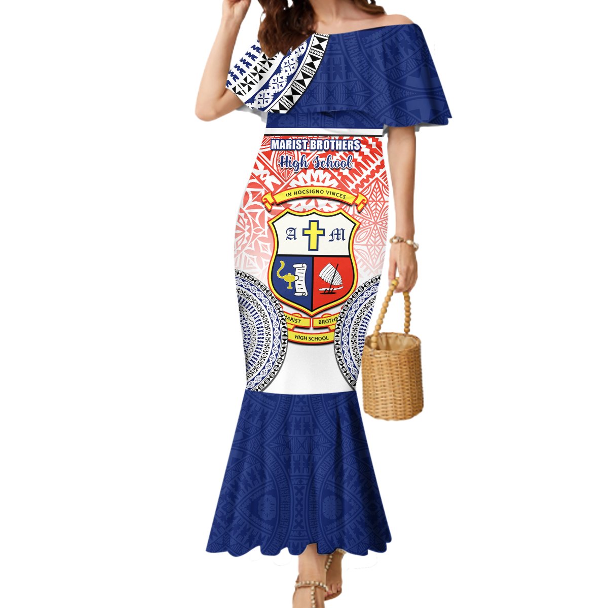 Personalized Marist Brothers High School Mermaid Dress With Fijian Tapa Pattern LT05 Women Blue - Polynesian Pride
