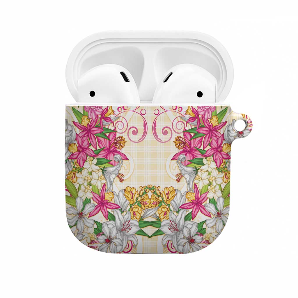 Hawaii Palaka AirPods Case Yellow Tribal Pattern With Tropical Flowers - Polynesian Pride