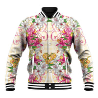 Hawaii Palaka Baseball Jacket Yellow Tribal Pattern With Tropical Flowers LT05 Unisex Yellow - Polynesian Pride