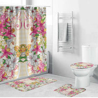 Hawaii Palaka Bathroom Set Yellow Tribal Pattern With Tropical Flowers - Polynesian Pride