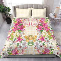 Hawaii Palaka Bedding Set Yellow Tribal Pattern With Tropical Flowers - Polynesian Pride