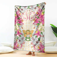 Hawaii Palaka Blanket Yellow Tribal Pattern With Tropical Flowers - Polynesian Pride