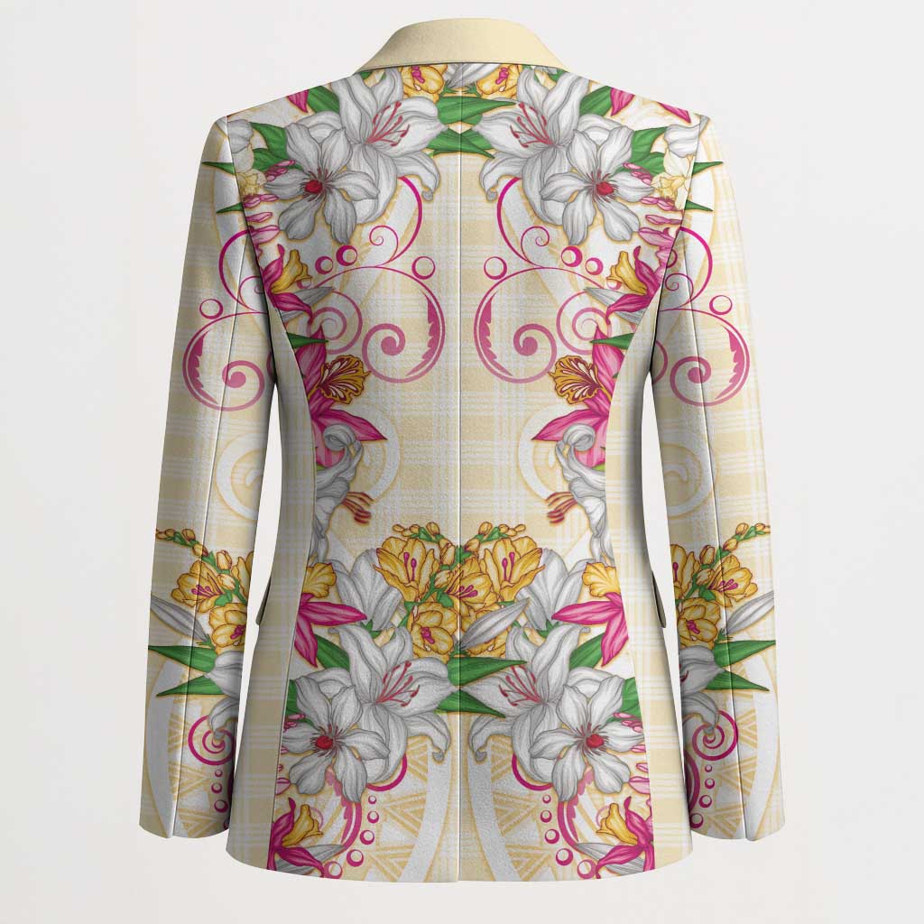 Hawaii Palaka Blazer Yellow Tribal Pattern With Tropical Flowers - Polynesian Pride