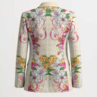 Hawaii Palaka Blazer Yellow Tribal Pattern With Tropical Flowers - Polynesian Pride