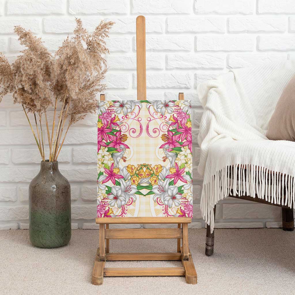 Hawaii Palaka Canvas Wall Art Yellow Tribal Pattern With Tropical Flowers - Polynesian Pride