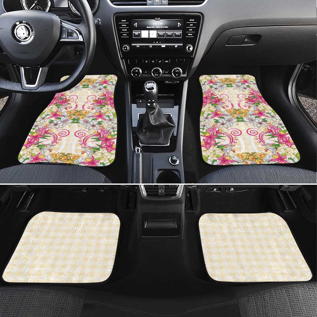 Hawaii Palaka Car Mats Yellow Tribal Pattern With Tropical Flowers - Polynesian Pride