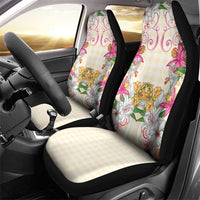 Hawaii Palaka Car Seat Cover Yellow Tribal Pattern With Tropical Flowers - Polynesian Pride