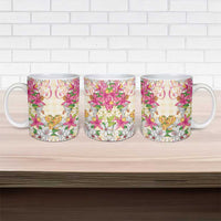 Hawaii Palaka Ceramic Mug Yellow Tribal Pattern With Tropical Flowers - Polynesian Pride