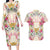 Hawaii Palaka Couples Matching Long Sleeve Bodycon Dress and Hawaiian Shirt Yellow Tribal Pattern With Tropical Flowers - Polynesian Pride