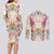 Hawaii Palaka Couples Matching Long Sleeve Bodycon Dress and Long Sleeve Button Shirt Yellow Tribal Pattern With Tropical Flowers - Polynesian Pride