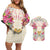 Hawaii Palaka Couples Matching Off Shoulder Short Dress and Hawaiian Shirt Yellow Tribal Pattern With Tropical Flowers - Polynesian Pride