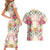 Hawaii Palaka Couples Matching Short Sleeve Bodycon Dress and Hawaiian Shirt Yellow Tribal Pattern With Tropical Flowers - Polynesian Pride